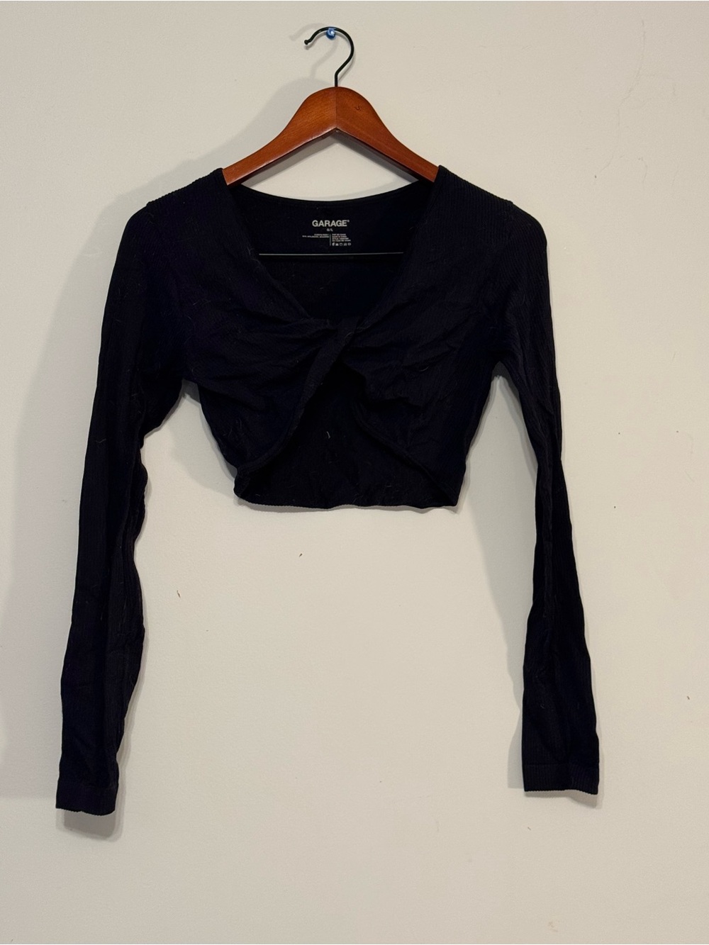 Garage Black Long-Sleeve Twist-Front Crop Top